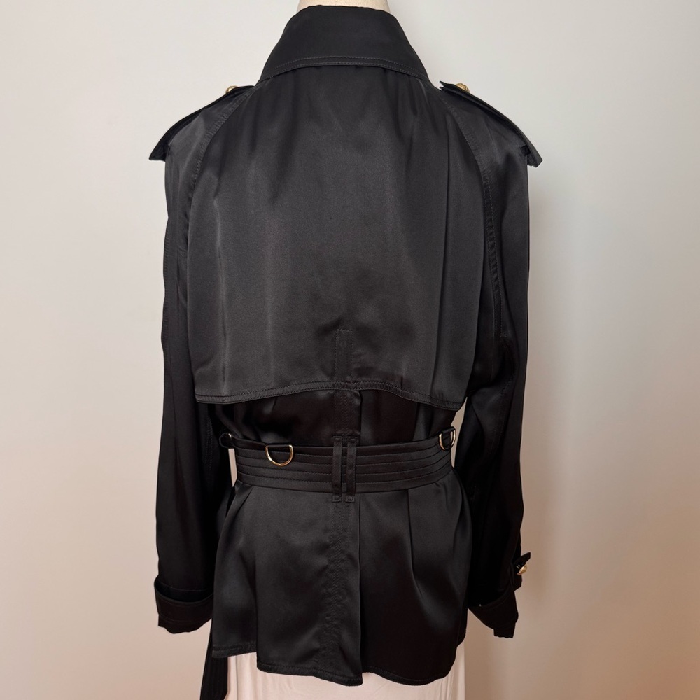 Burberry Black Silk Trent Regimental Jacket Size 6 - Picture 10 of 16
